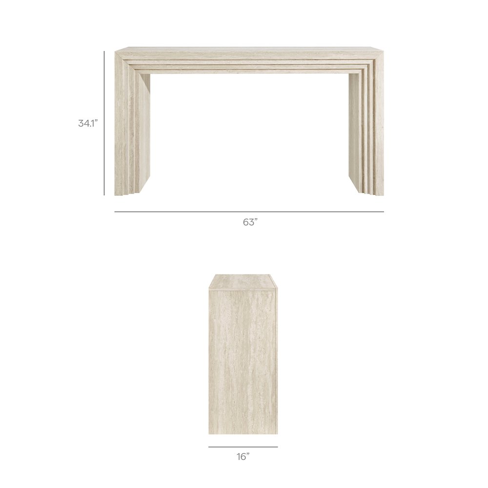 Olney 63 Inch Fluted Console Table - Ivory Travertine