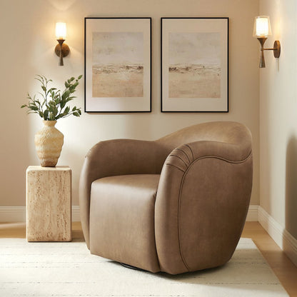 Compose Barrel Vegan Leather Swivel Armchair - Toast