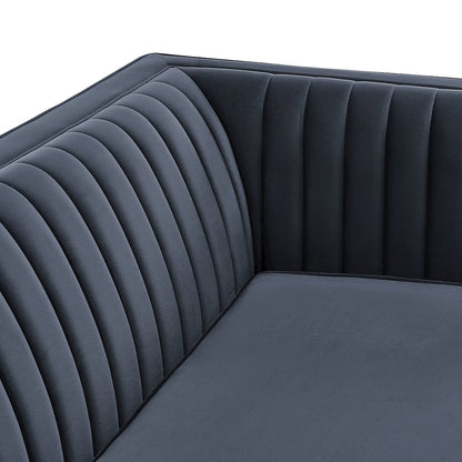 Devote 93 Inch Performance Velvet Channel Tufted Sofa - Marine
