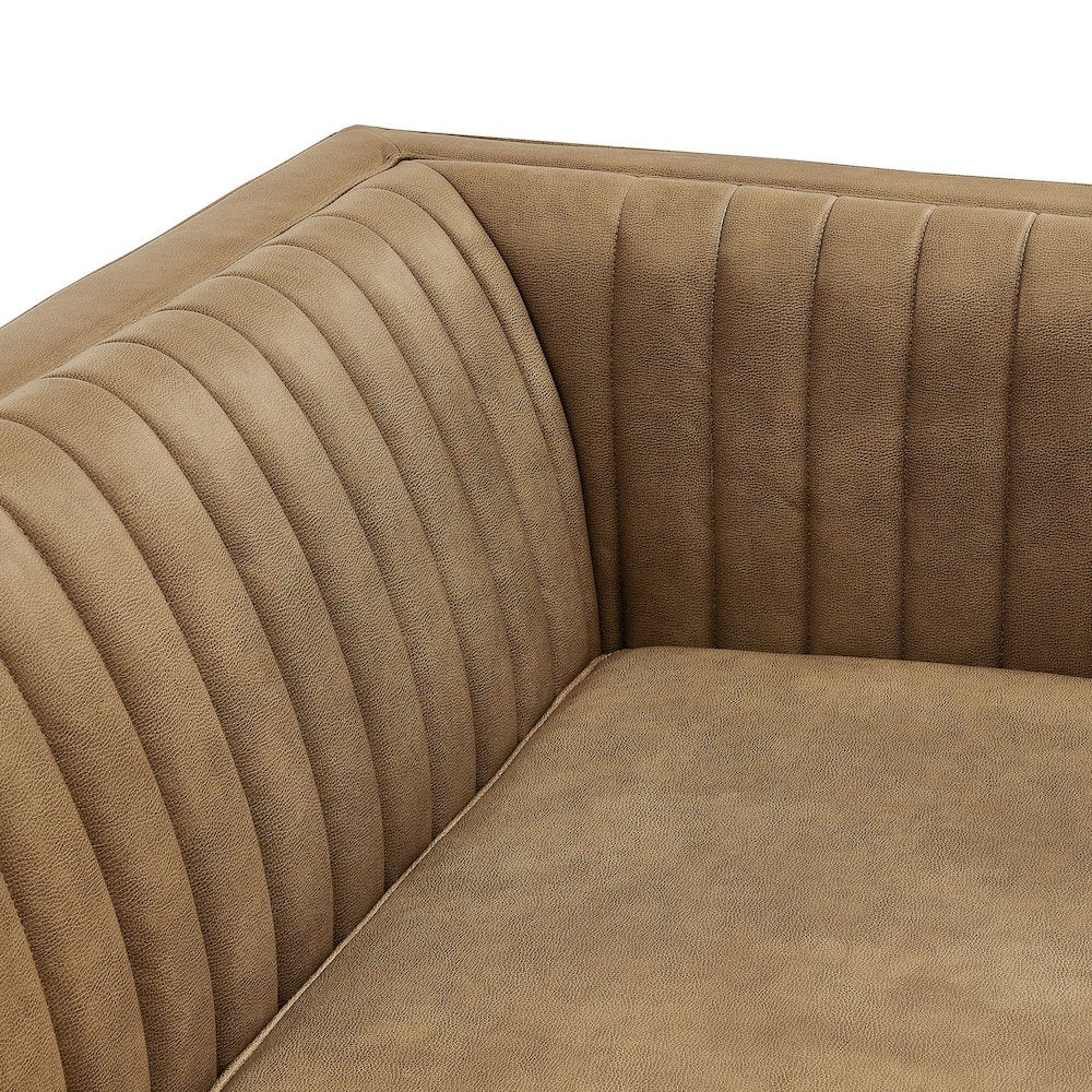Devote 93 Inch Vegan Leather Channel Tufted Sofa - Toast