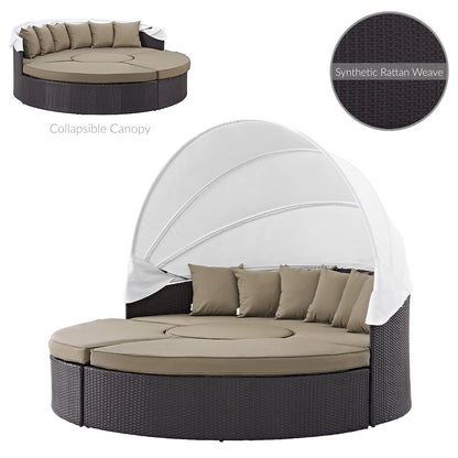 Quest Outdoor Patio Wicker Rattan Canopy Sectional Daybed