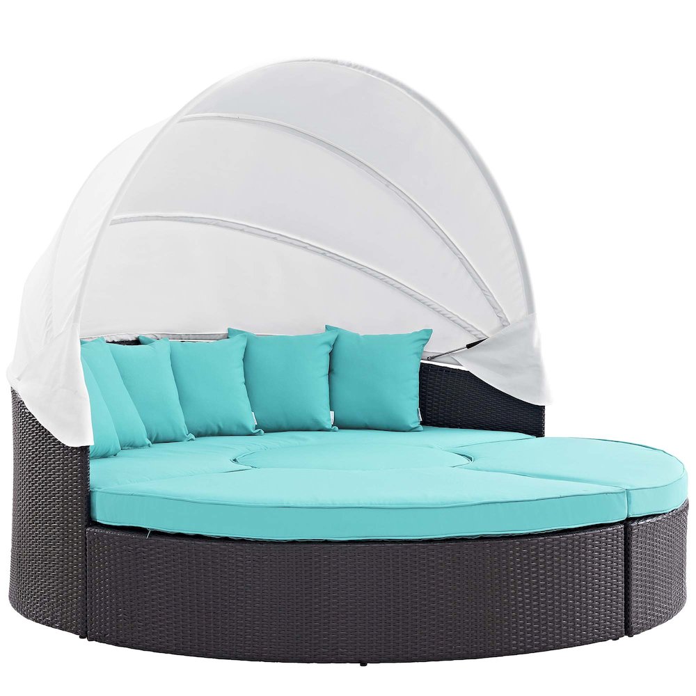 Quest Outdoor Patio Wicker Rattan Canopy Sectional Daybed