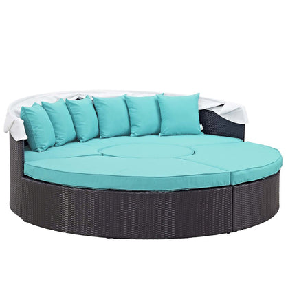 Quest Outdoor Patio Wicker Rattan Canopy Sectional Daybed