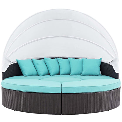 Quest Outdoor Patio Wicker Rattan Canopy Sectional Daybed