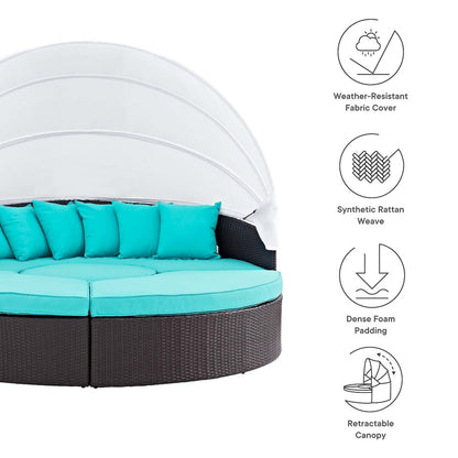Quest Outdoor Patio Wicker Rattan Canopy Sectional Daybed