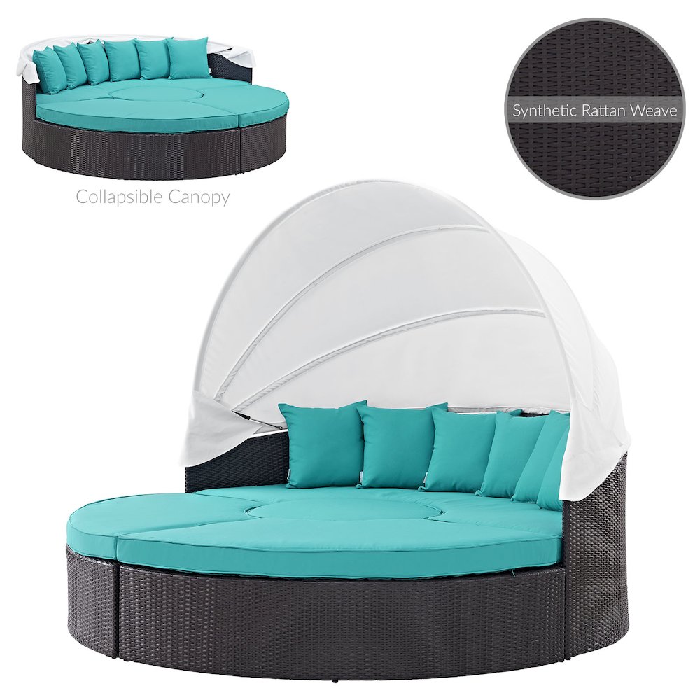 Quest Outdoor Patio Wicker Rattan Canopy Sectional Daybed