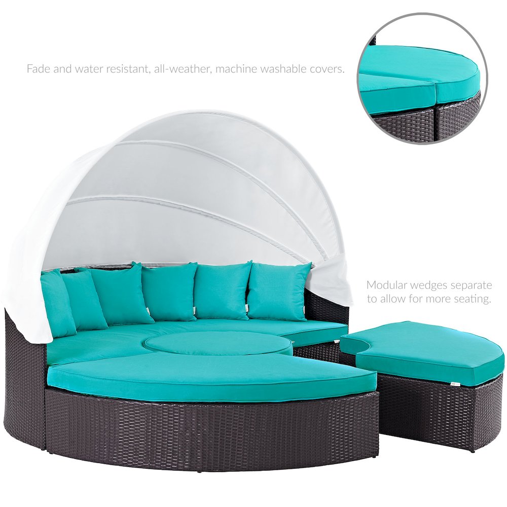 Quest Outdoor Patio Wicker Rattan Canopy Sectional Daybed