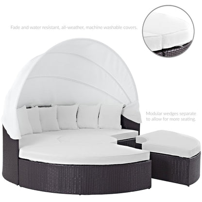 Quest Outdoor Patio Wicker Rattan Canopy Sectional Daybed