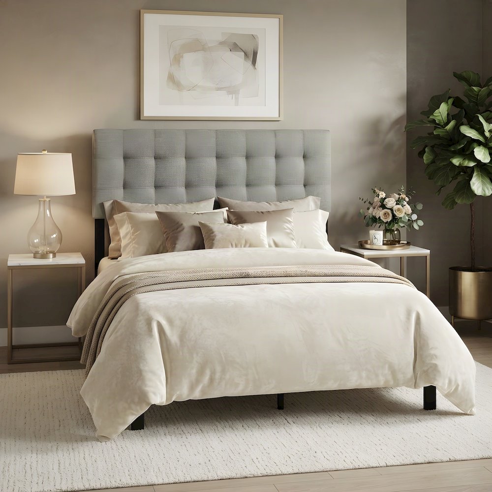 Fabric Upholstered King Headboard Only, Wall Mounted Bed Headboard, Gray