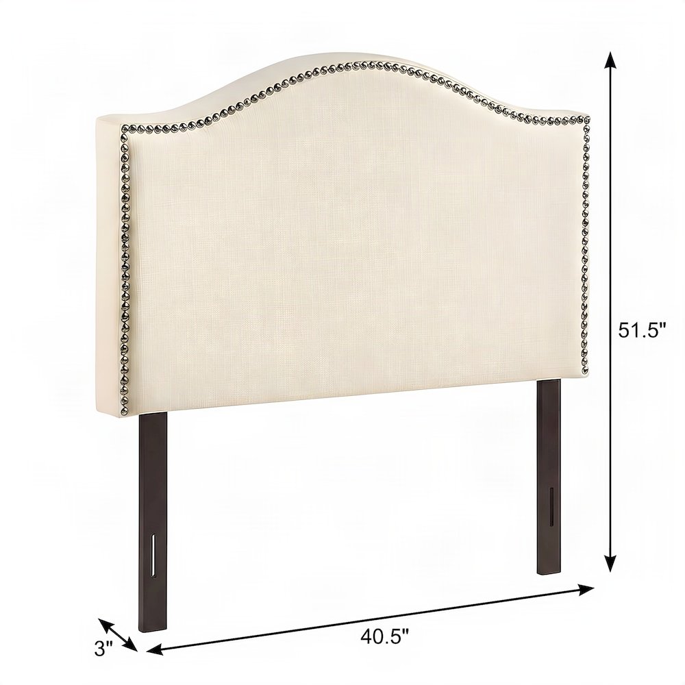Padded Nailhead Upholstered Twin and Twin XL College Dorm Headboard Only, Ivory