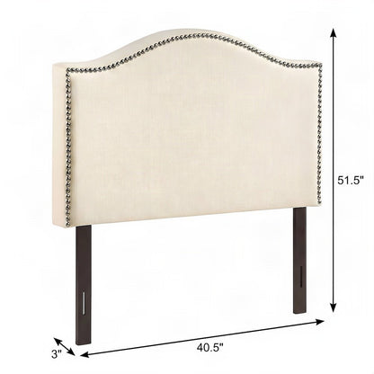 Padded Nailhead Upholstered Twin and Twin XL College Dorm Headboard Only, Ivory