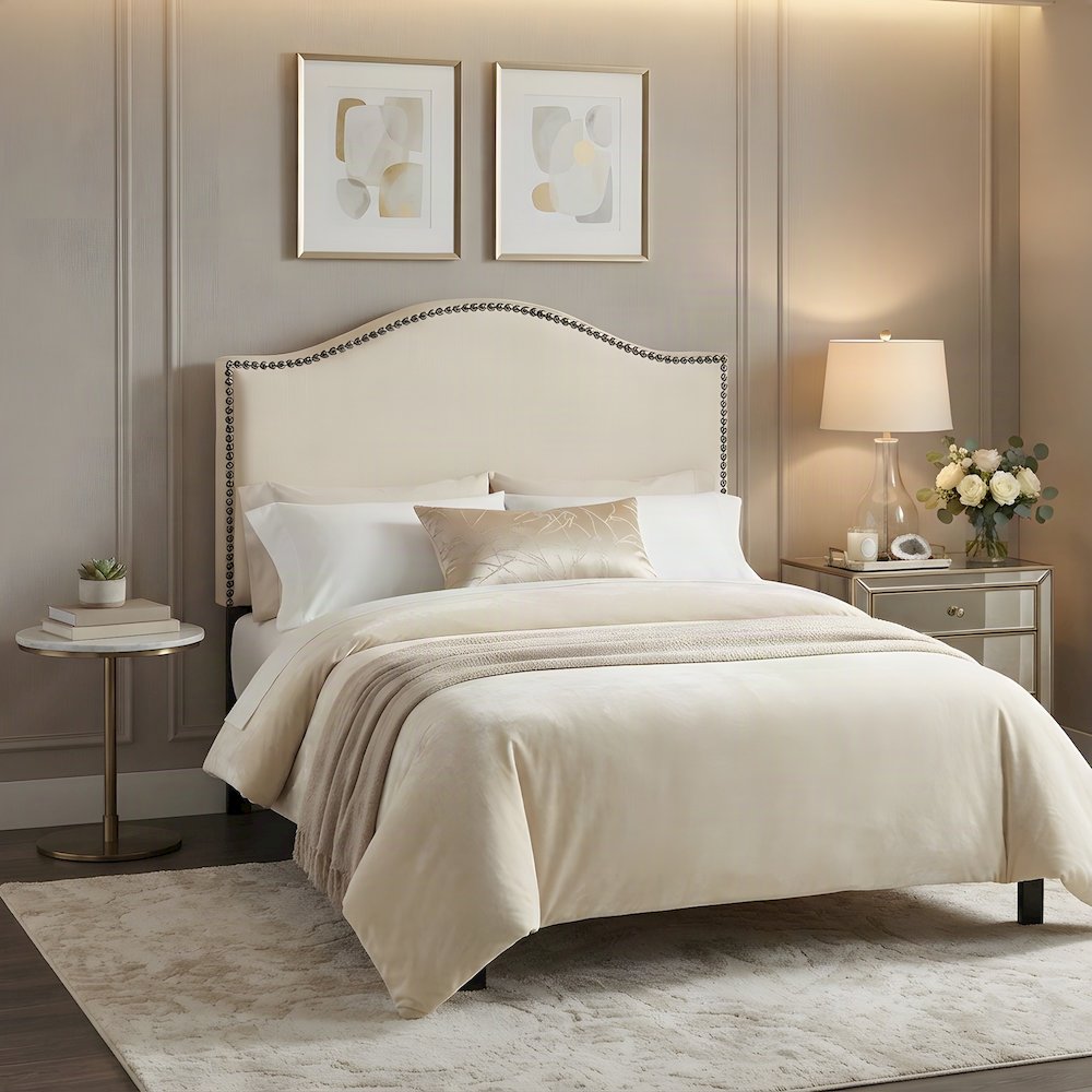 Padded Nailhead Upholstered Twin and Twin XL College Dorm Headboard Only, Ivory