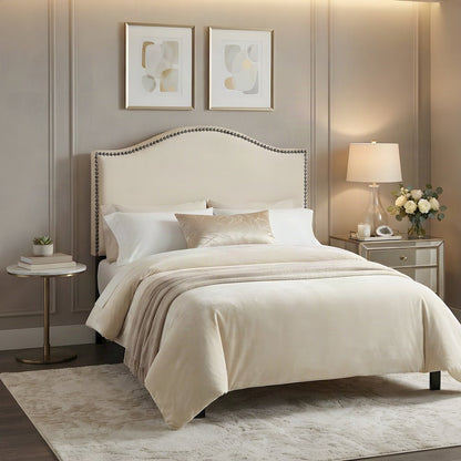 Padded Nailhead Upholstered Twin and Twin XL College Dorm Headboard Only, Ivory