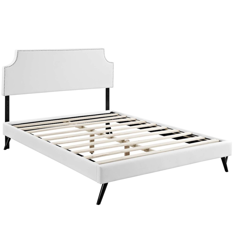 Laura Vinyl Queen Platform Bed with Round Splayed Legs