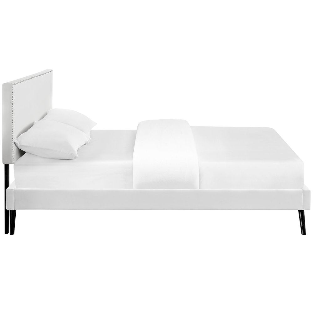 Phoebe Vinyl Full Platform Bed with Round Splayed Legs