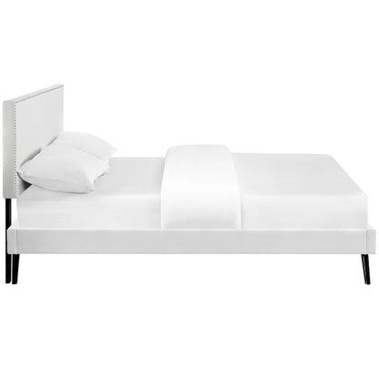 Phoebe Vinyl Full Platform Bed with Round Splayed Legs