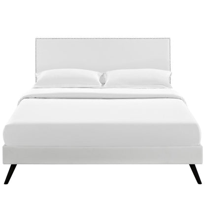 Phoebe Vinyl Full Platform Bed with Round Splayed Legs