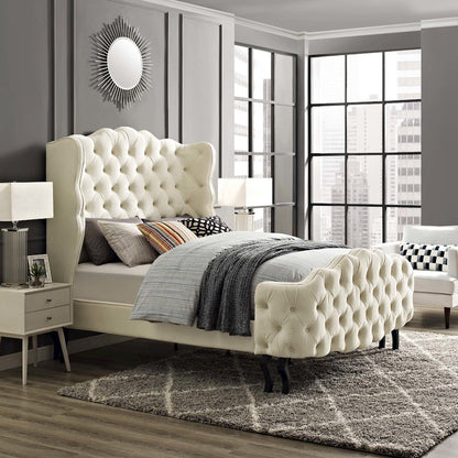 Violette Tufted Wingback Performance Velvet Queen Platform Bed