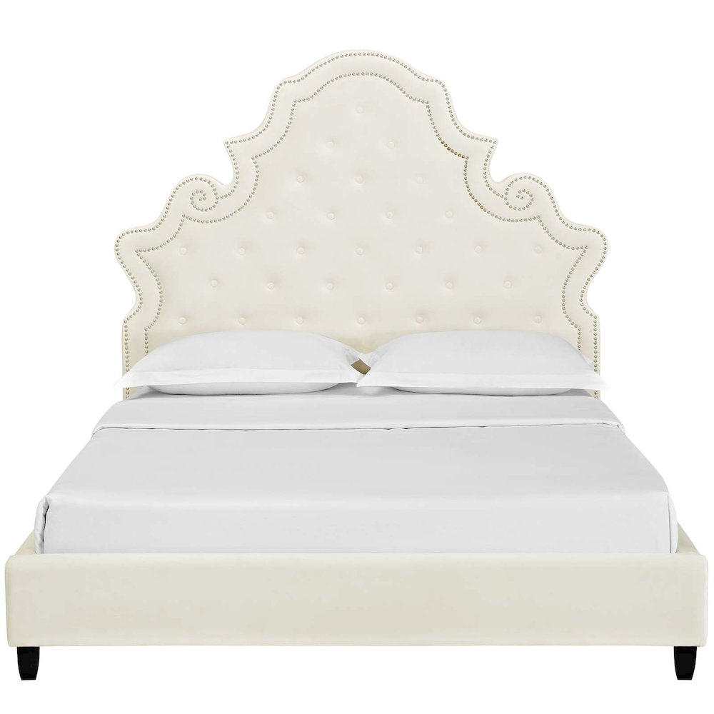 Valentina Tufted Nailhead Performance Velvet Queen Platform Bed