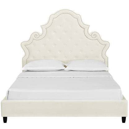 Valentina Tufted Nailhead Performance Velvet Queen Platform Bed