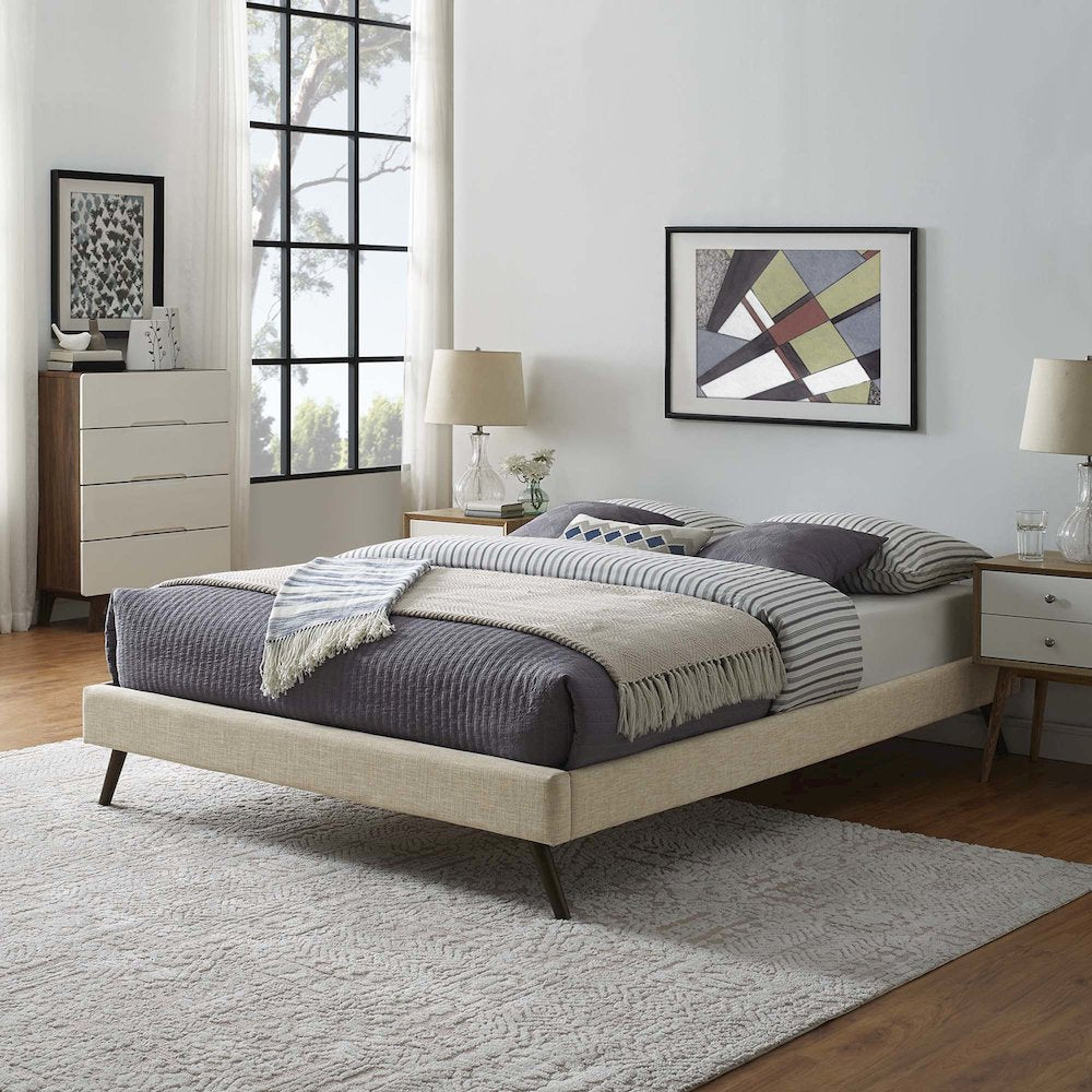 Loryn Fabric Queen Bed Frame with Round Splayed Legs