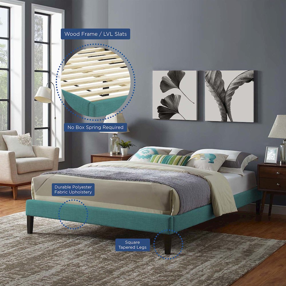 Tessie Fabric Queen Bed Frame with Squared Tapered Legs