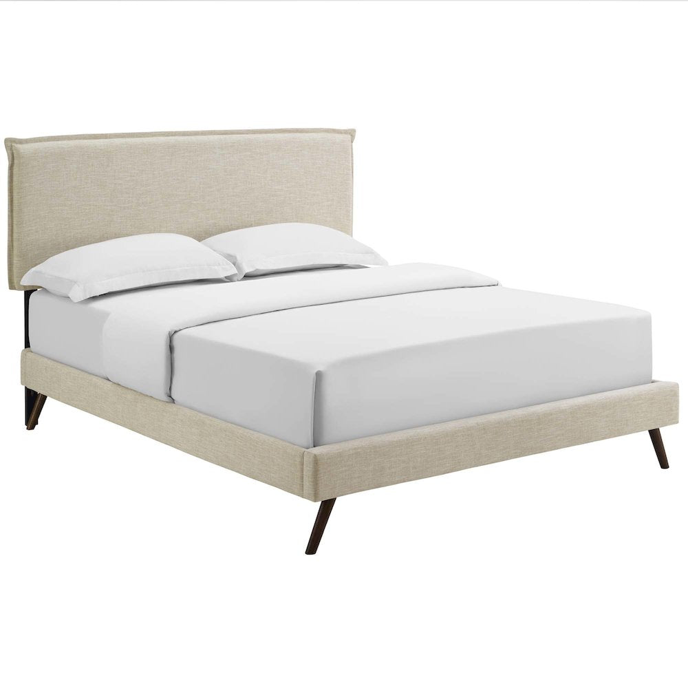 Amaris Fabric Queen Platform Bed with Round Splayed Legs