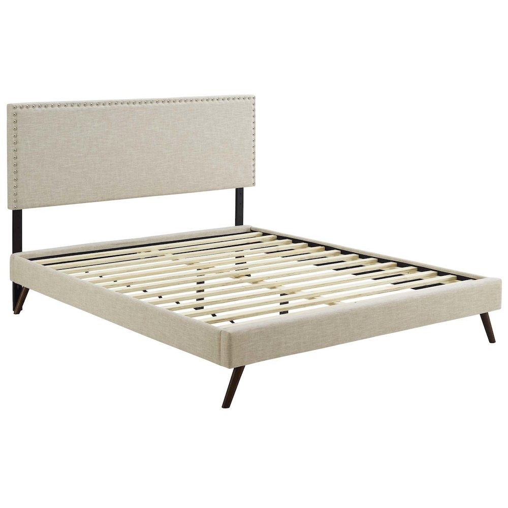 Macie Fabric Queen Platform Bed with Round Splayed Legs