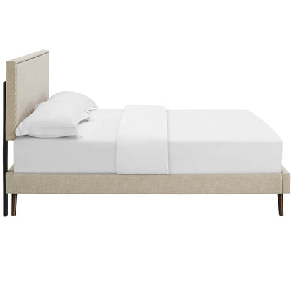 Macie Fabric Queen Platform Bed with Round Splayed Legs