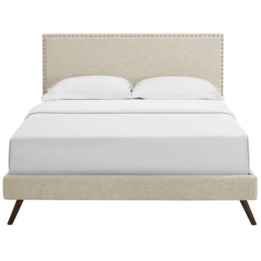 Macie Fabric Queen Platform Bed with Round Splayed Legs