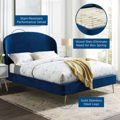 Mira Upholstered Performance Velvet Queen Platform Bed