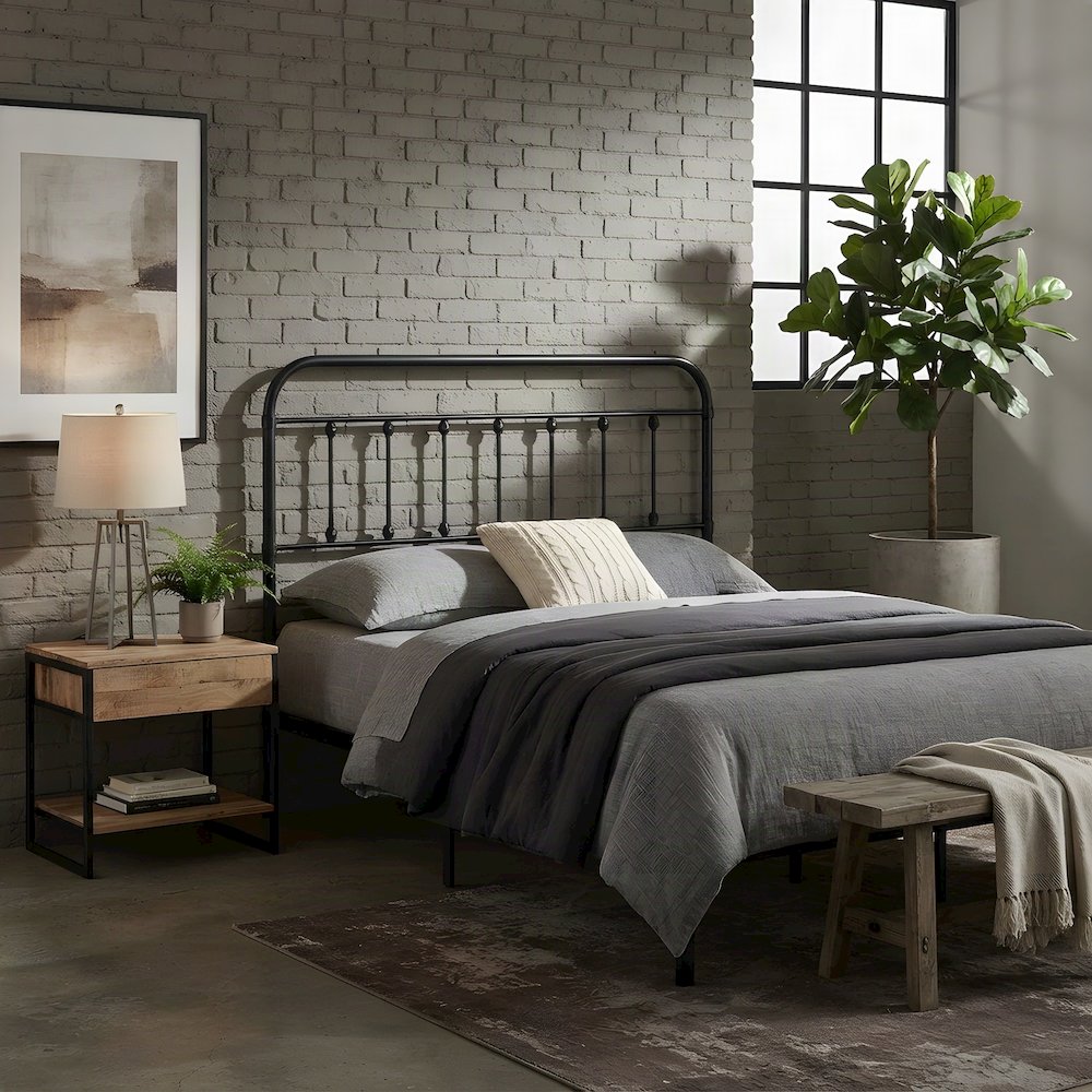 Iron and Metal Full Headboard Only, Industrial Full Size Bed Frame, Black