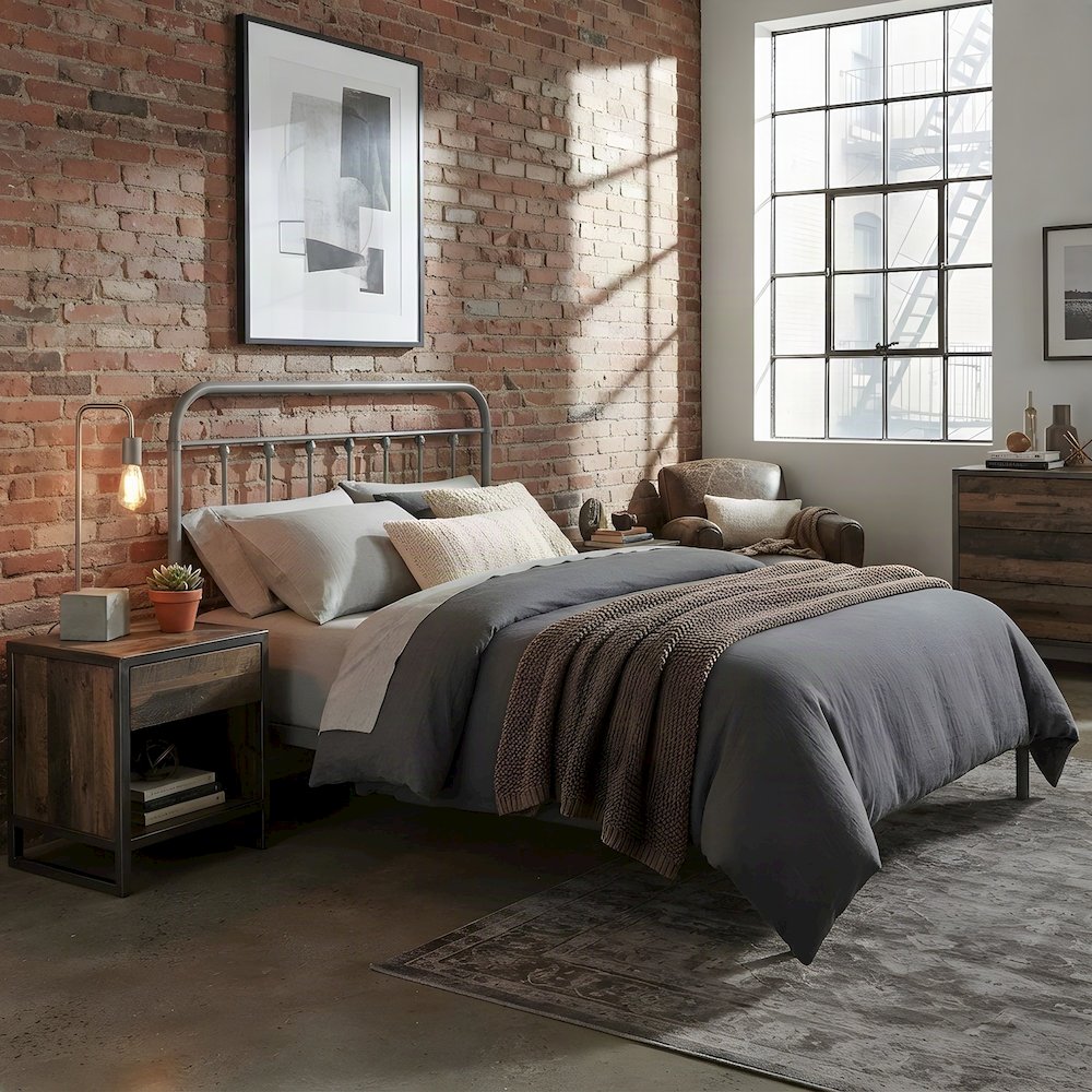 Metal Queen Headboard Only with Farmhouse Iron Open-Frame Design, Gray