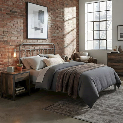 Metal Queen Headboard Only with Farmhouse Iron Open-Frame Design, Gray