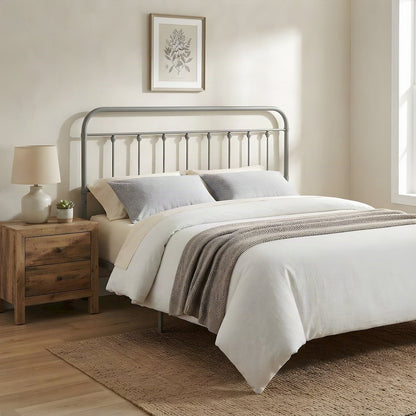 Metal Queen Headboard Only with Farmhouse Iron Open-Frame Design, Gray
