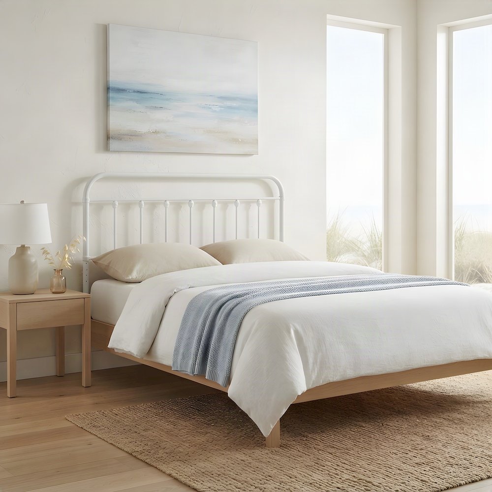 Metal Queen Headboard Only with Farmhouse Iron Open-Frame Design, White