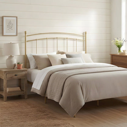 Metal Queen Headboard Only with Industrial Iron Frame Design, Gold