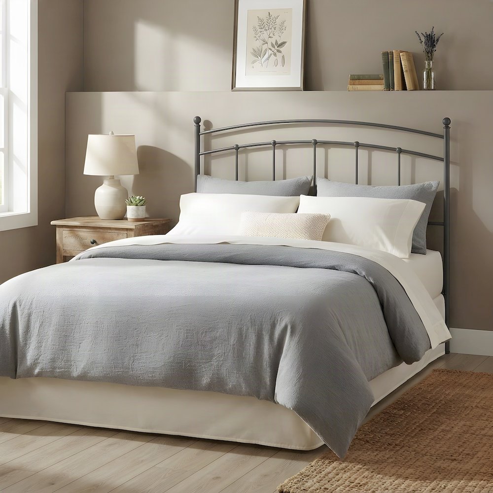 Metal Queen Headboard Only with Industrial Iron Frame Design, Gray