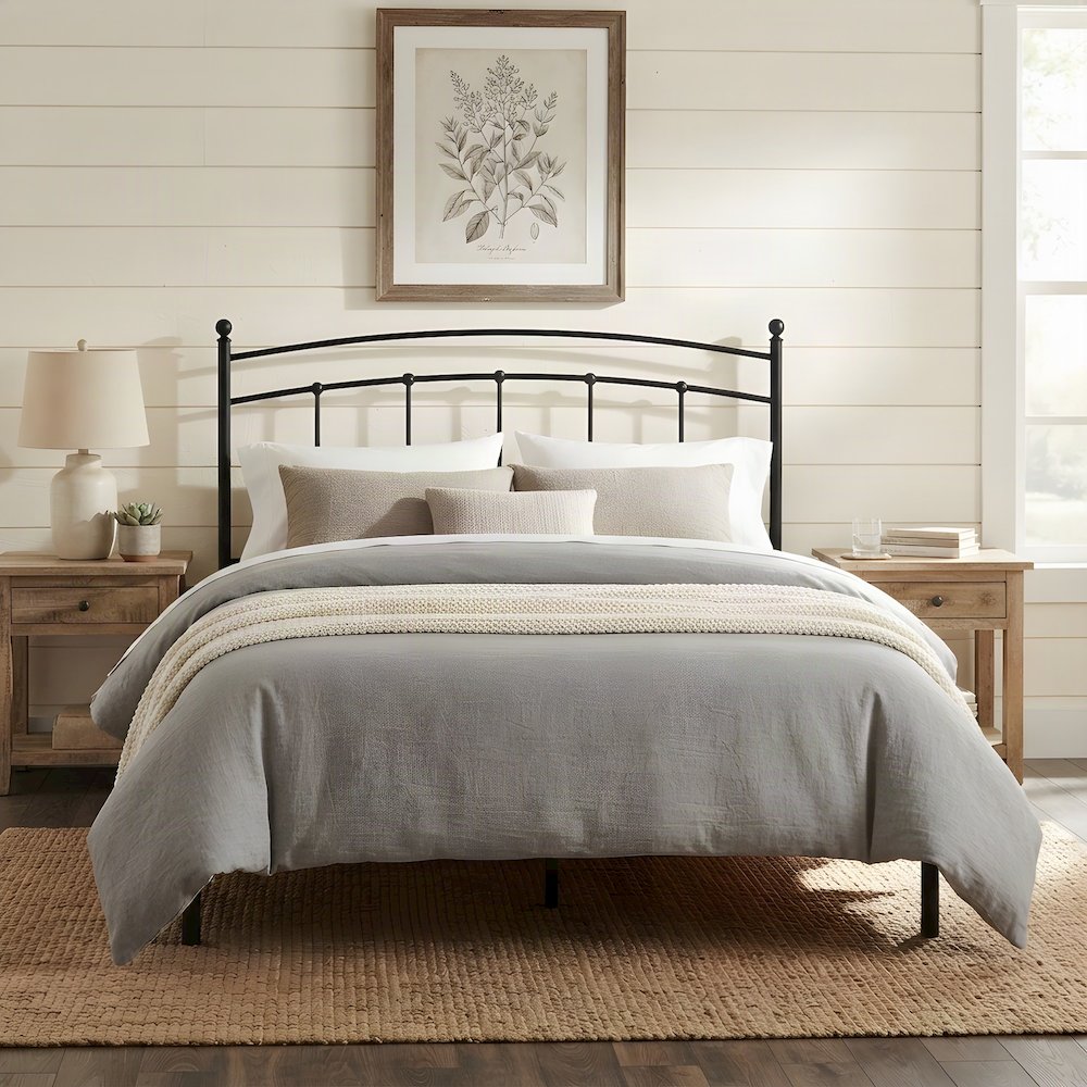 Metal King Size Headboard Only, Free Standing with Arched Frame, Black