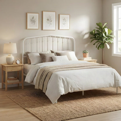 Metal Queen Headboard Only with Arched Iron Frame, Farmhouse Style, White