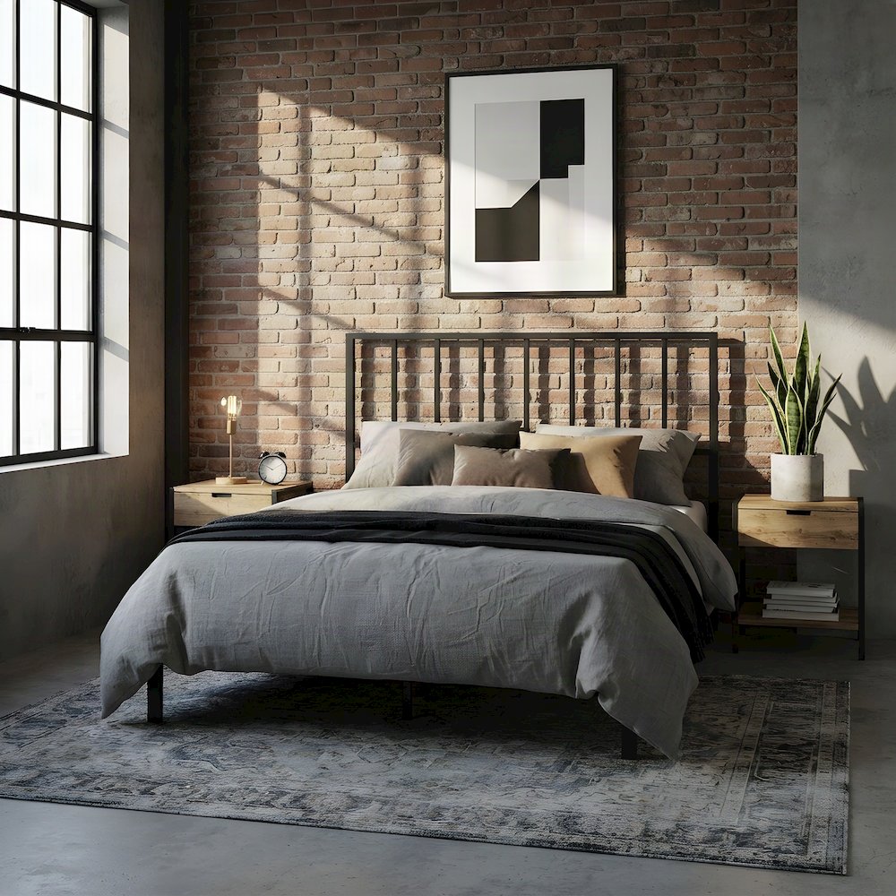 Metal Queen Headboard Only, Freestanding Metal, Black