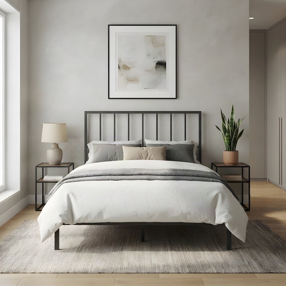 Metal Queen Headboard Only, Freestanding Metal, Black