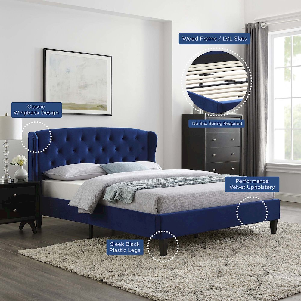 Penelope Tufted Wingback Performance Velvet Queen Platform Bed
