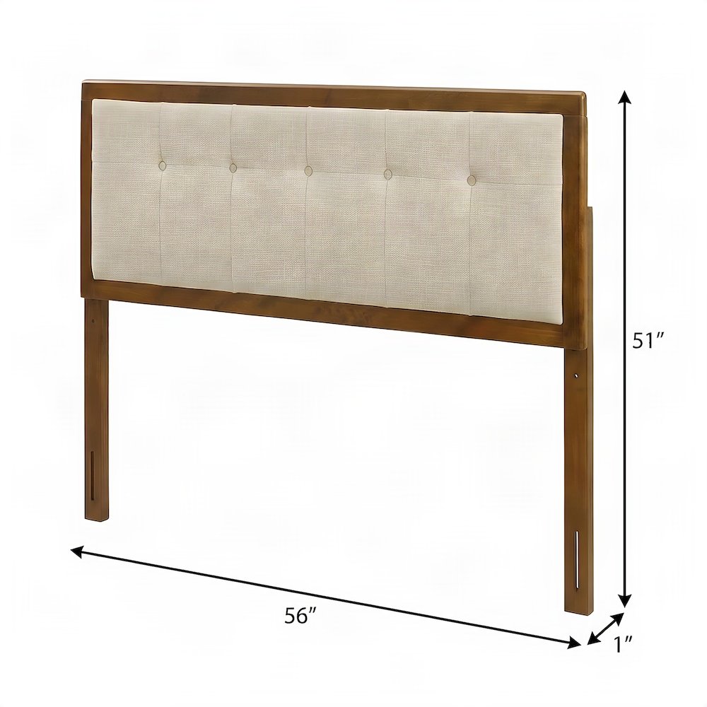 Full Size Upholstered Tufted Fabric and Wood Headboard, Walnut Beige