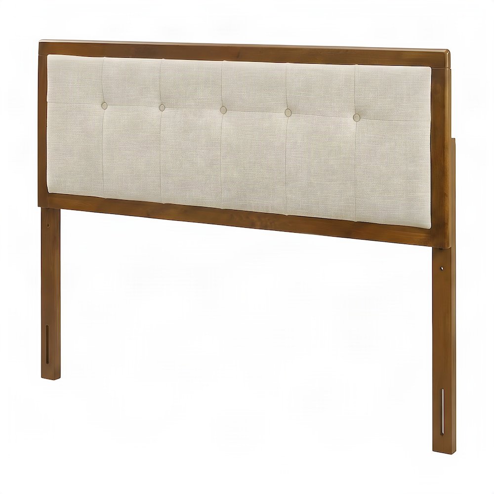 Full Size Upholstered Tufted Fabric and Wood Headboard, Walnut Beige