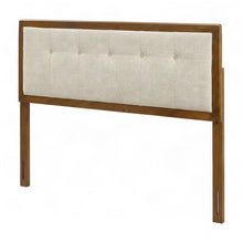 Full Size Upholstered Tufted Fabric and Wood Headboard, Walnut Beige
