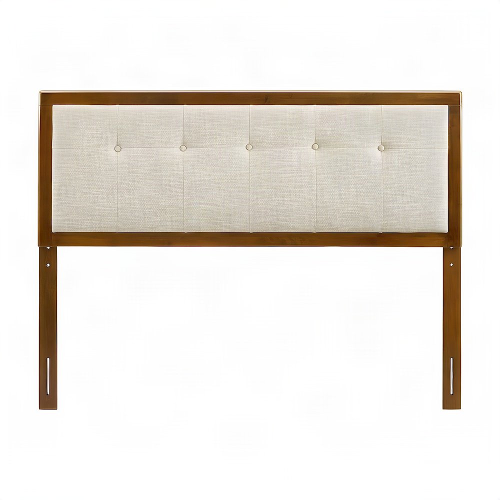 Full Size Upholstered Tufted Fabric and Wood Headboard, Walnut Beige