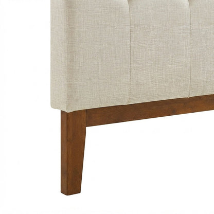 Full Size Upholstered Tufted Fabric and Wood Headboard, Walnut Beige