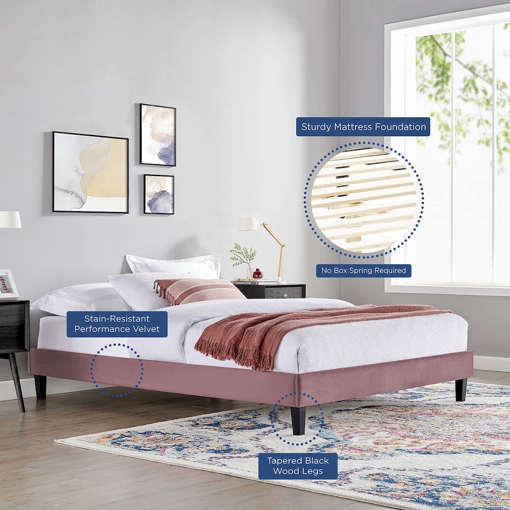 Reign Performance Velvet Queen Platform Bed Frame