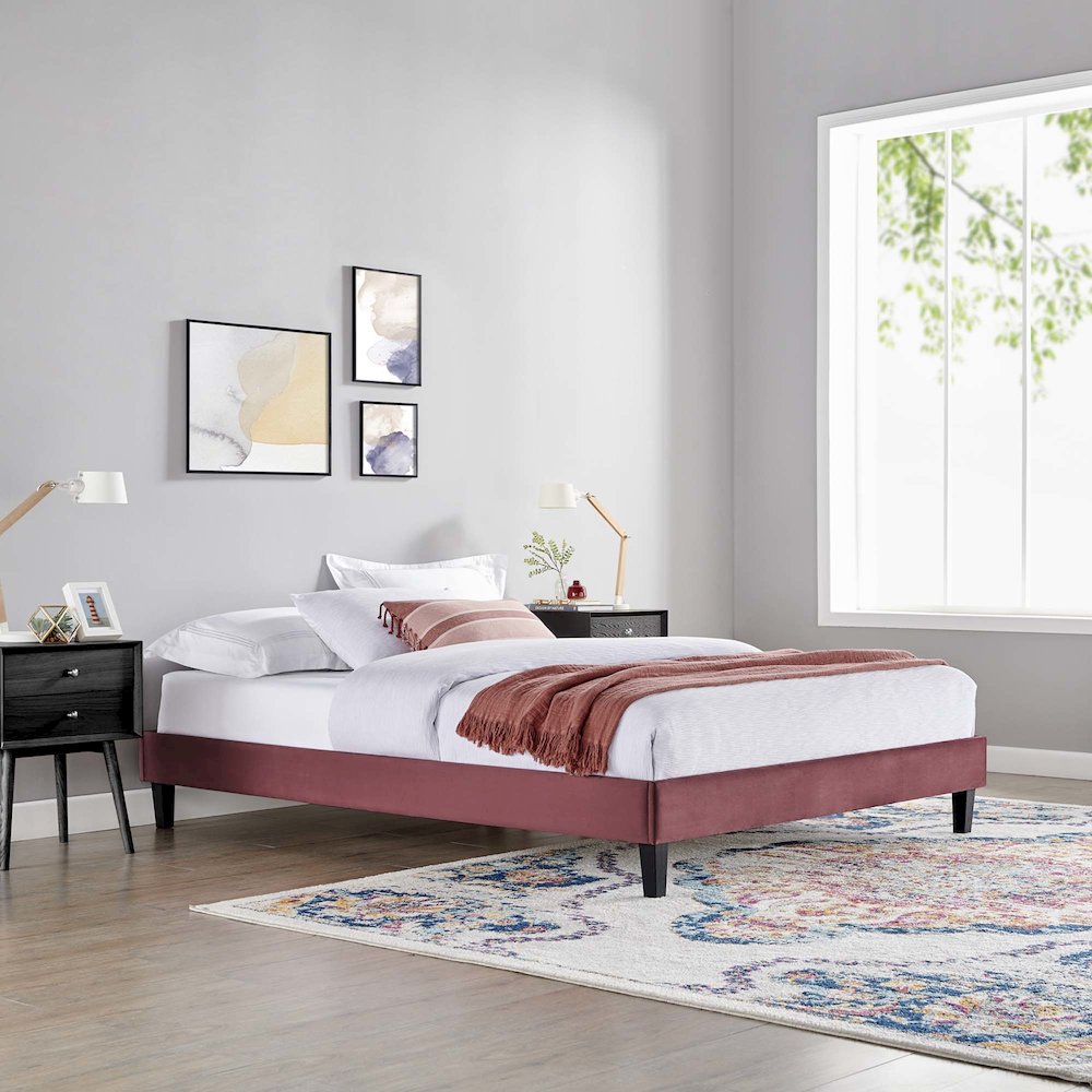 Reign Performance Velvet Queen Platform Bed Frame